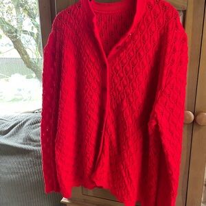 Red eyelet Knit Cardigan